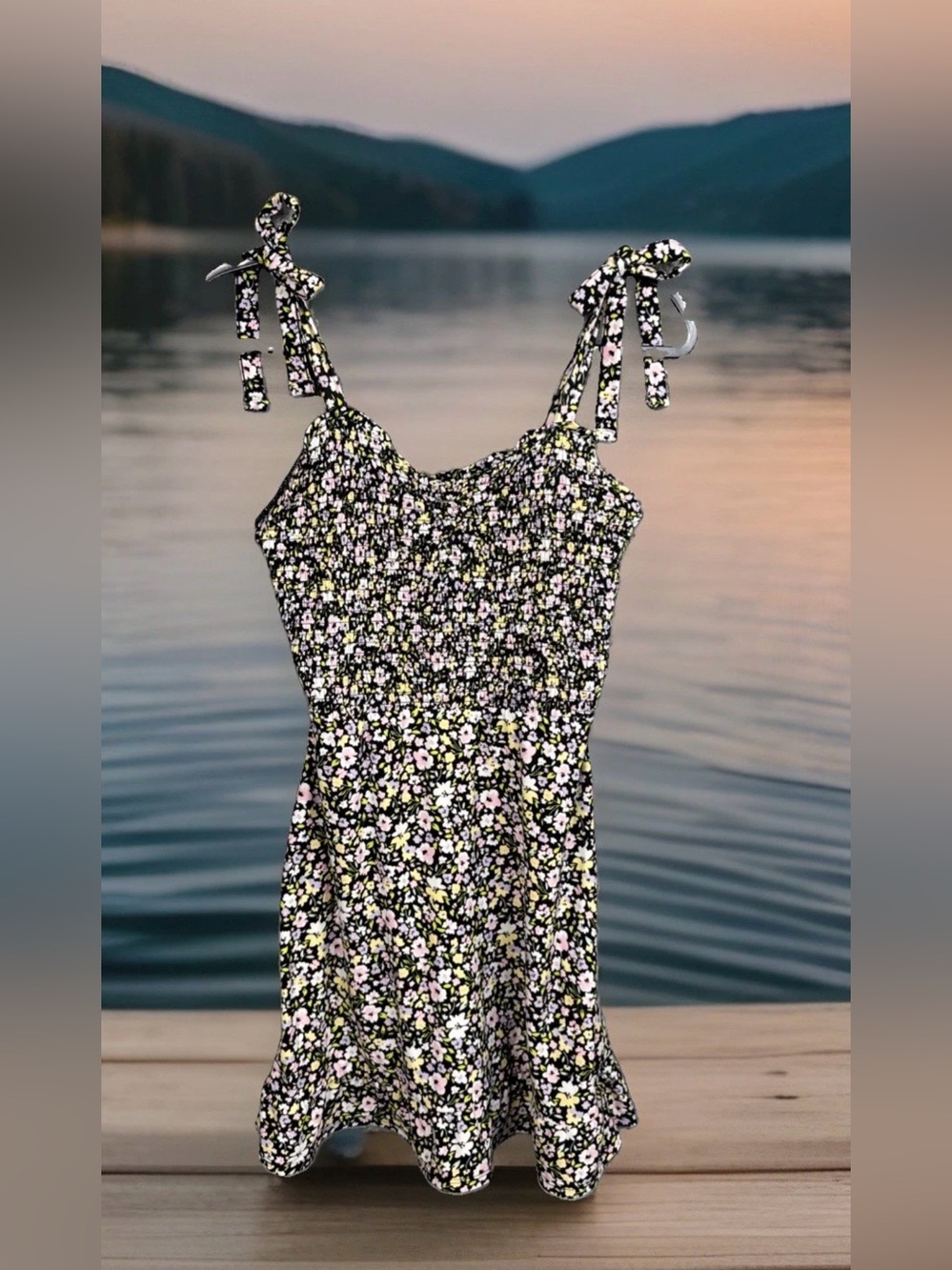Vintage Y2k No Boundaries Black Floral Mini Dress Sz S Preowned